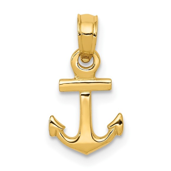 10k Yellow Gold Nautical Mini Anchor Mini Small Necklace Charm Pendant